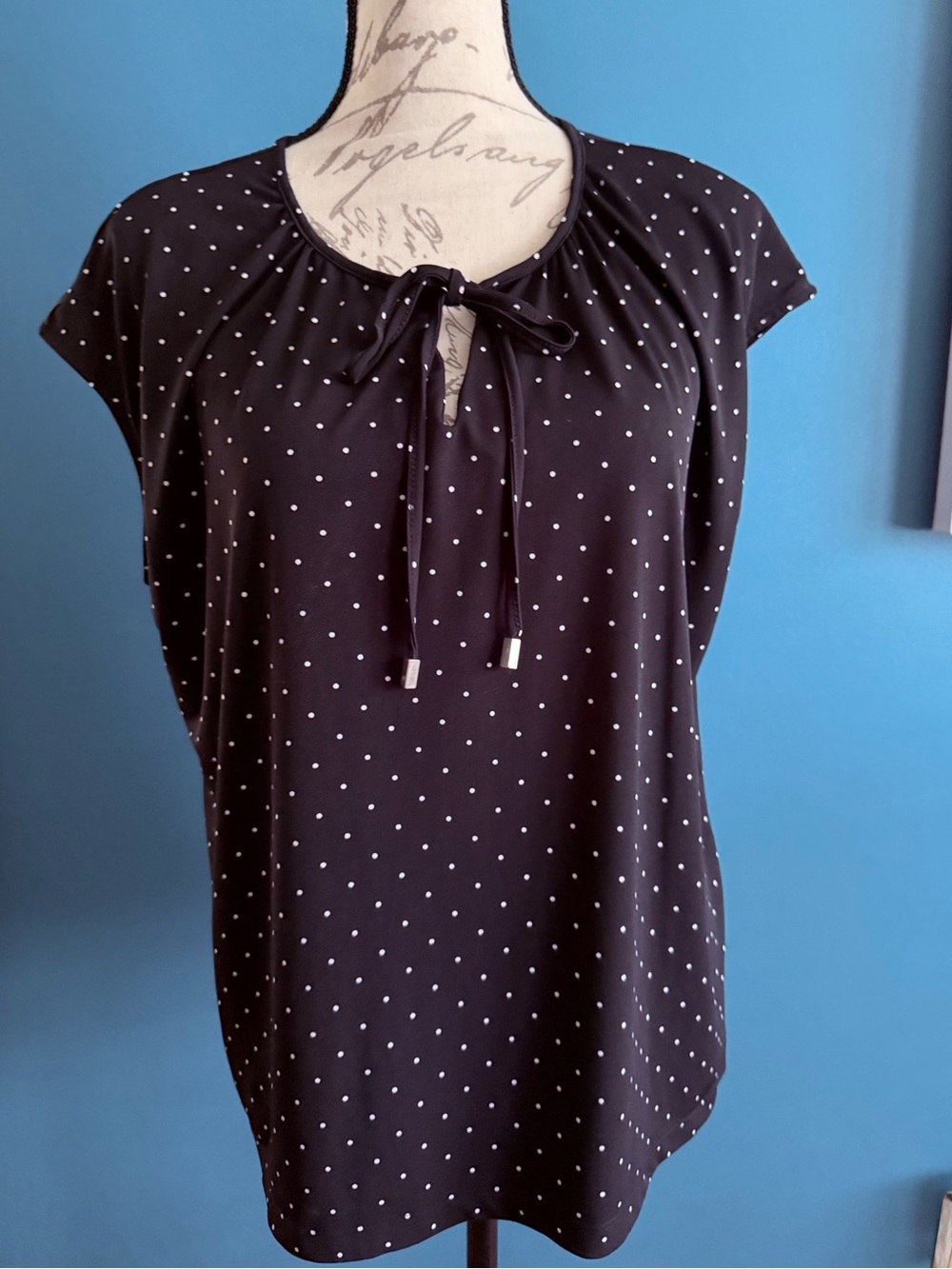 Liz Claiborne Black Polka Dot Tie-Neck Blouse